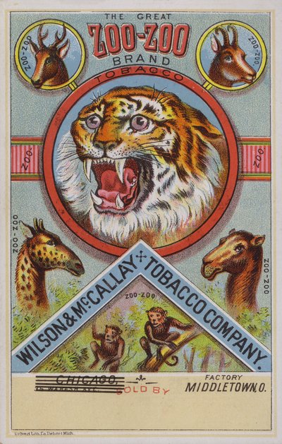 American trade card advertising Zoo-Zoo tobacco by American School